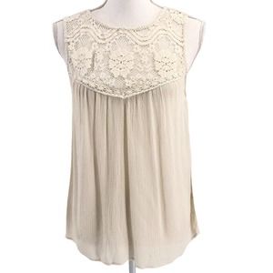 Hinge Seattle NEW Womens Size XS Lace Yoke Swing Sleeveless Blouse in Ivory
